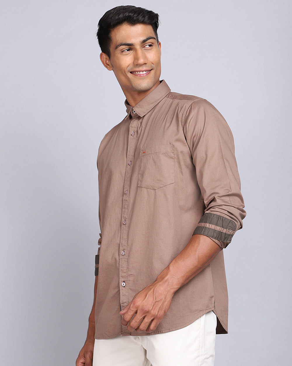 Solid Smart Casual Shirt-Brown