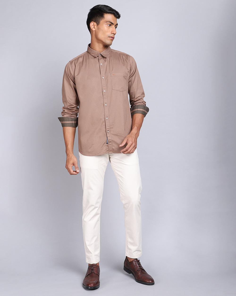 Solid Smart Casual Shirt-Brown