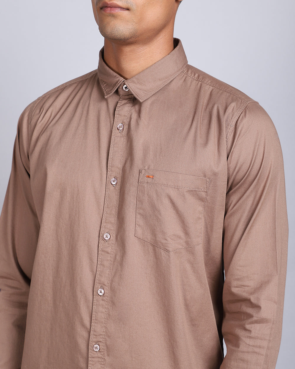 Solid Smart Casual Shirt-Brown