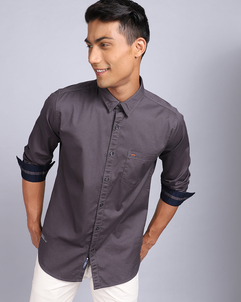 Solid Smart Casual Shirt-Charcoal