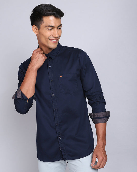 Solid Smart Casual Shirt-Navy