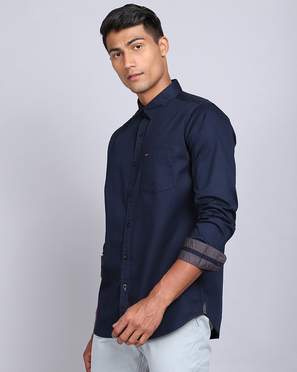 Solid Smart Casual Shirt-Navy