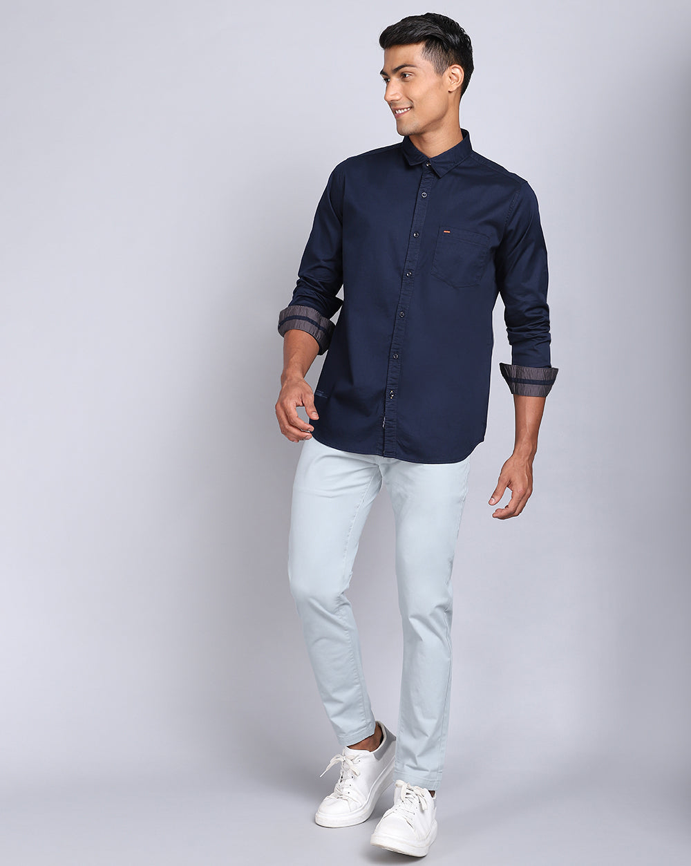 Solid Smart Casual Shirt-Navy