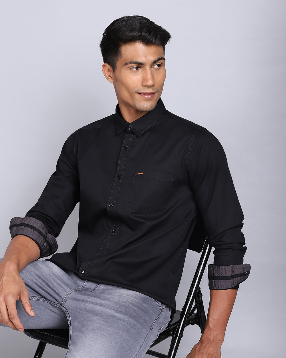 Solid Smart Casual Shirt-Black
