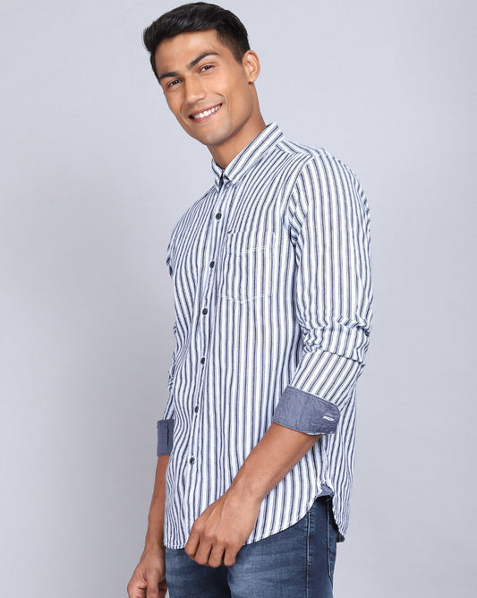 Smart Casual Striped Shirt-Indigo White