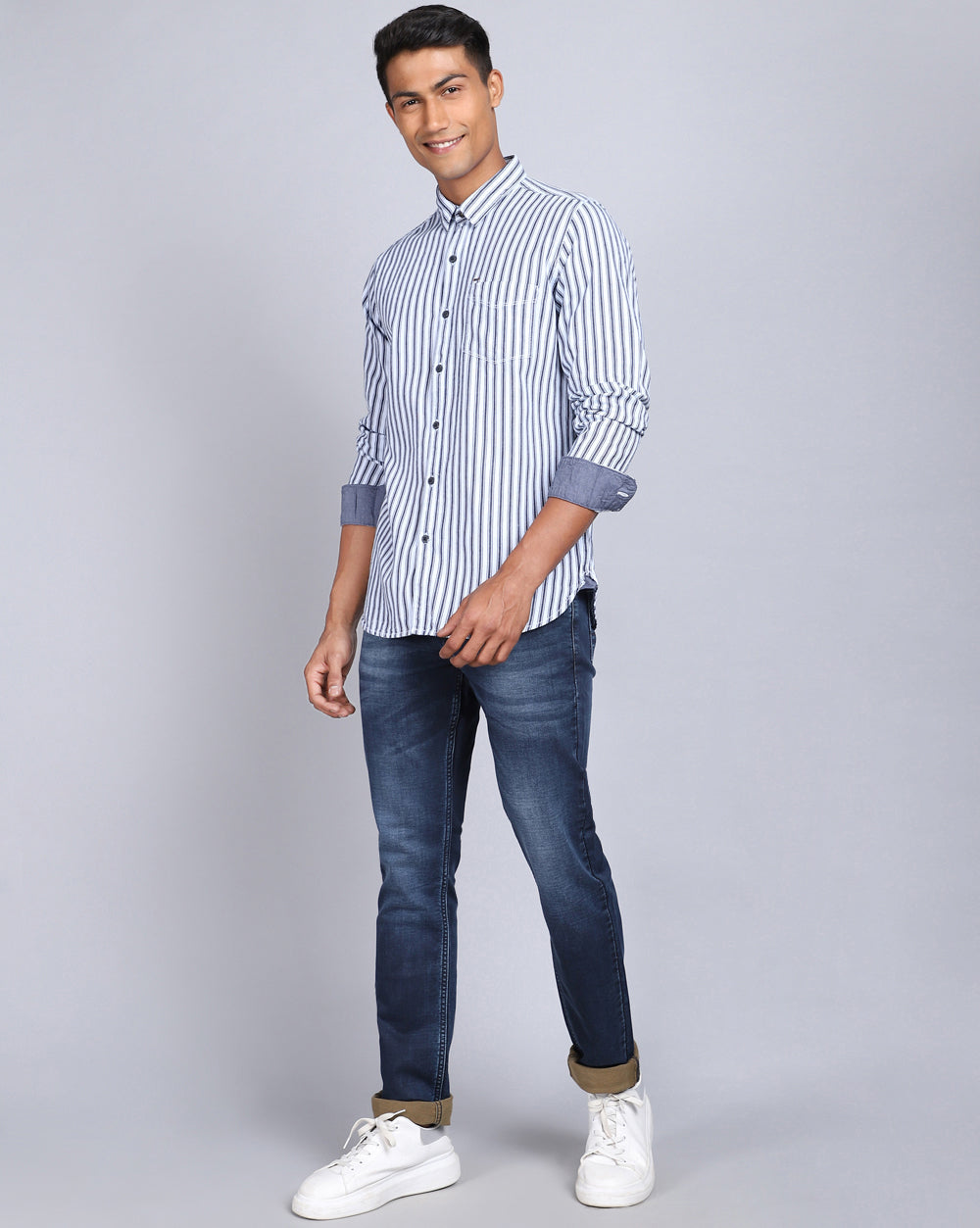 Smart Casual Striped Shirt-Indigo White