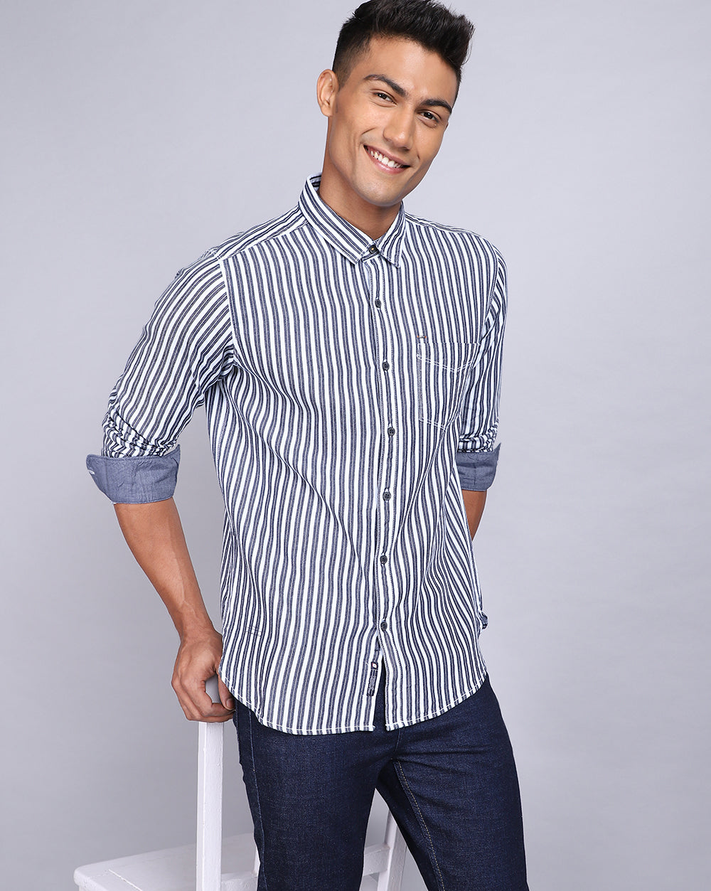 Smart Casual Striped Shirt-Indigo