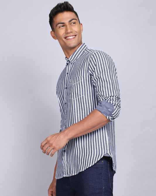 Smart Casual Striped Shirt-Indigo
