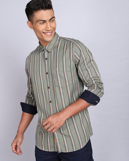 Smart Casual Striped Shirt-Olive