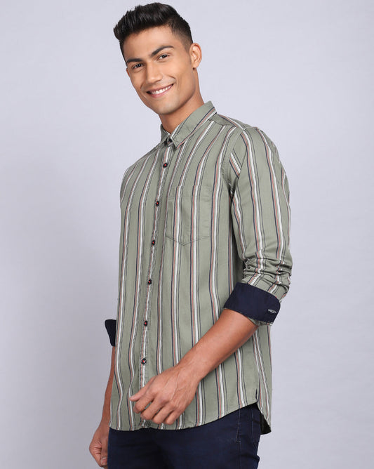 Smart Casual Striped Shirt-Olive