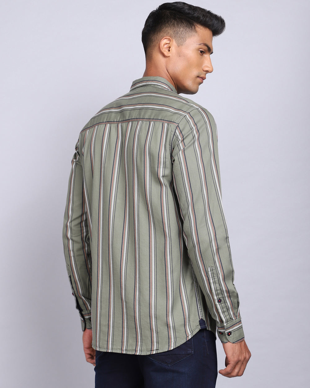 Smart Casual Striped Shirt-Olive