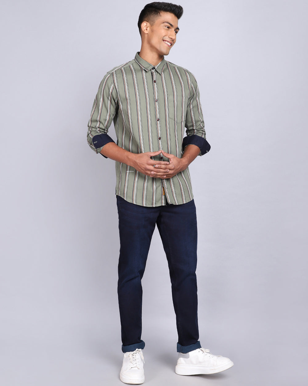 Smart Casual Striped Shirt-Olive