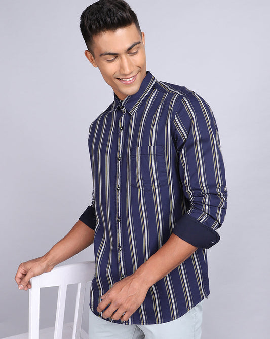 Smart Casual Striped Shirt-Indigo Blue