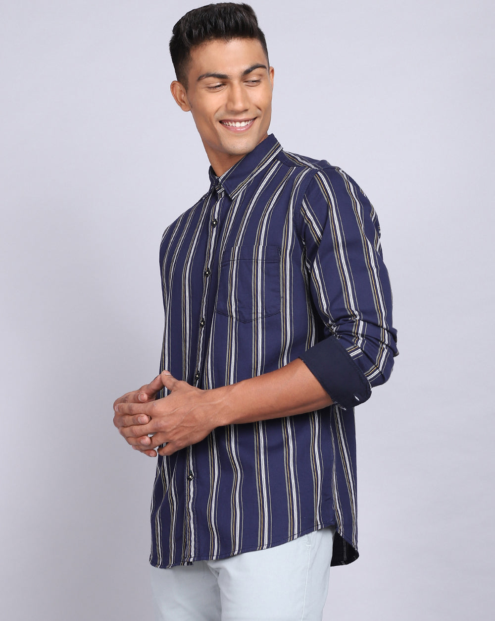 Smart Casual Striped Shirt-Indigo Blue