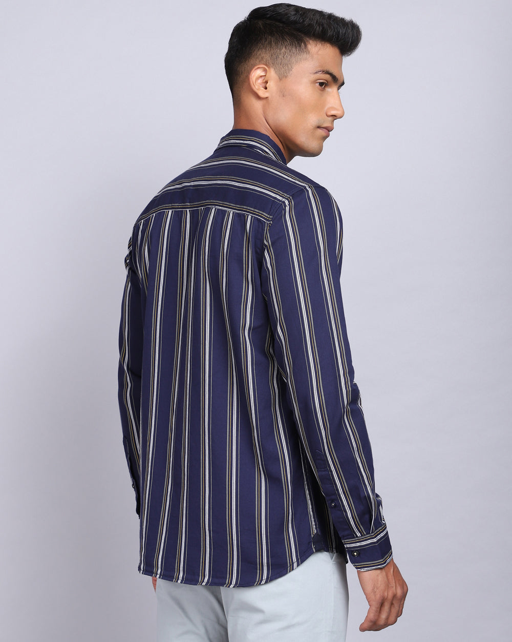 Smart Casual Striped Shirt-Indigo Blue