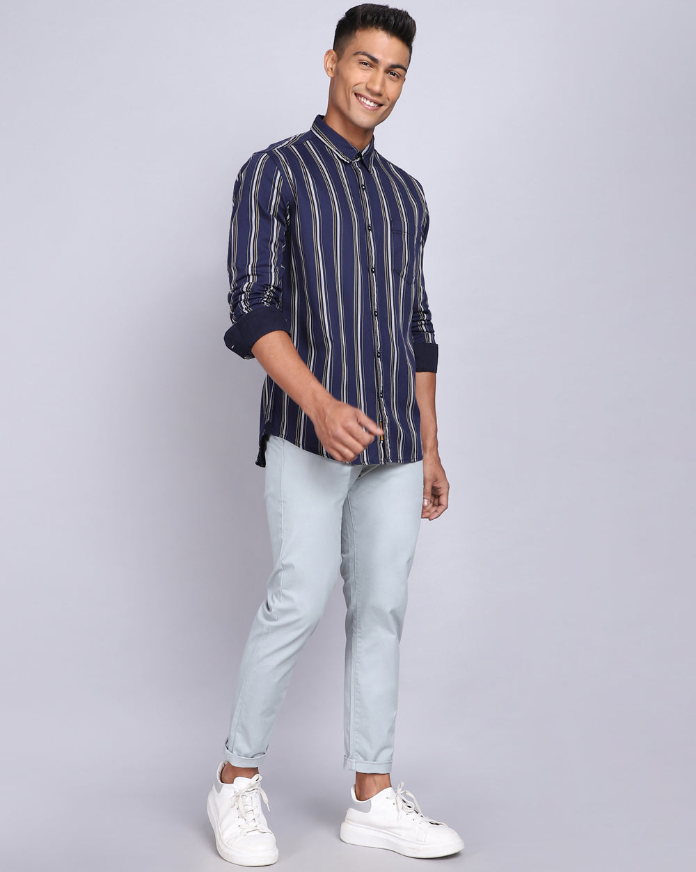 Smart Casual Striped Shirt-Indigo Blue