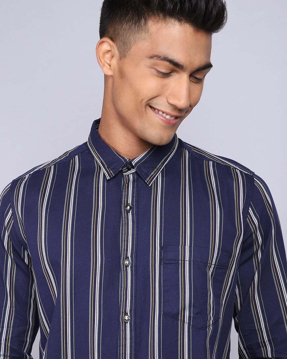 Smart Casual Striped Shirt-Indigo Blue