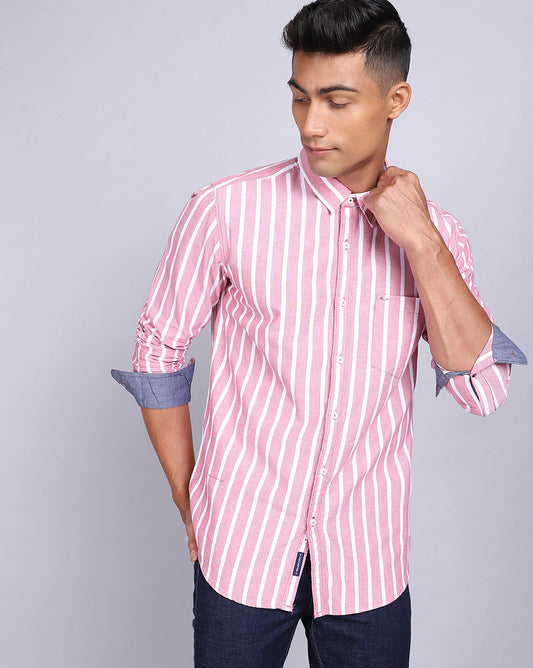 Smart Casual Striped Shirt-Red