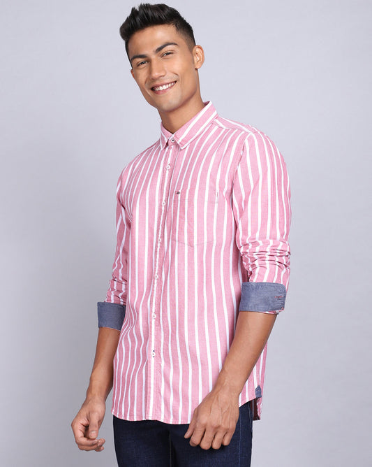 Smart Casual Striped Shirt-Red
