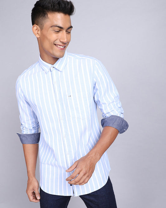 Smart Casual Striped Shirt-Sky Blue