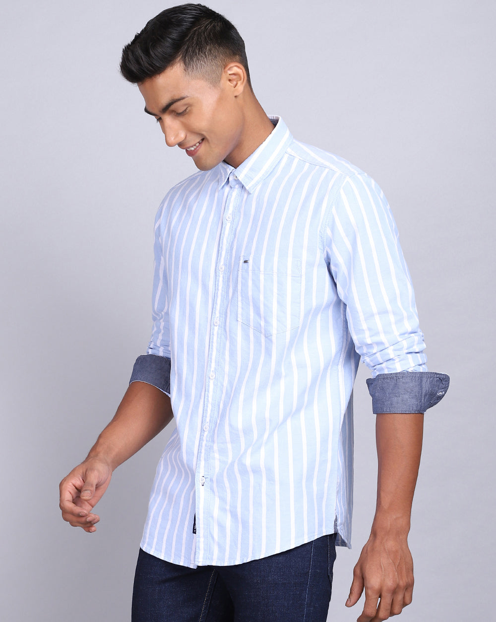 Smart Casual Striped Shirt-Sky Blue