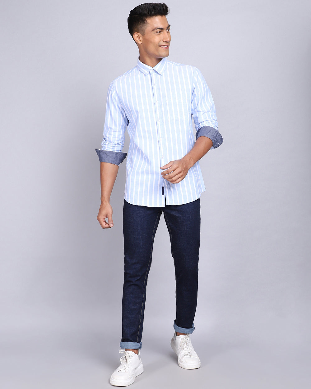 Smart Casual Striped Shirt-Sky Blue