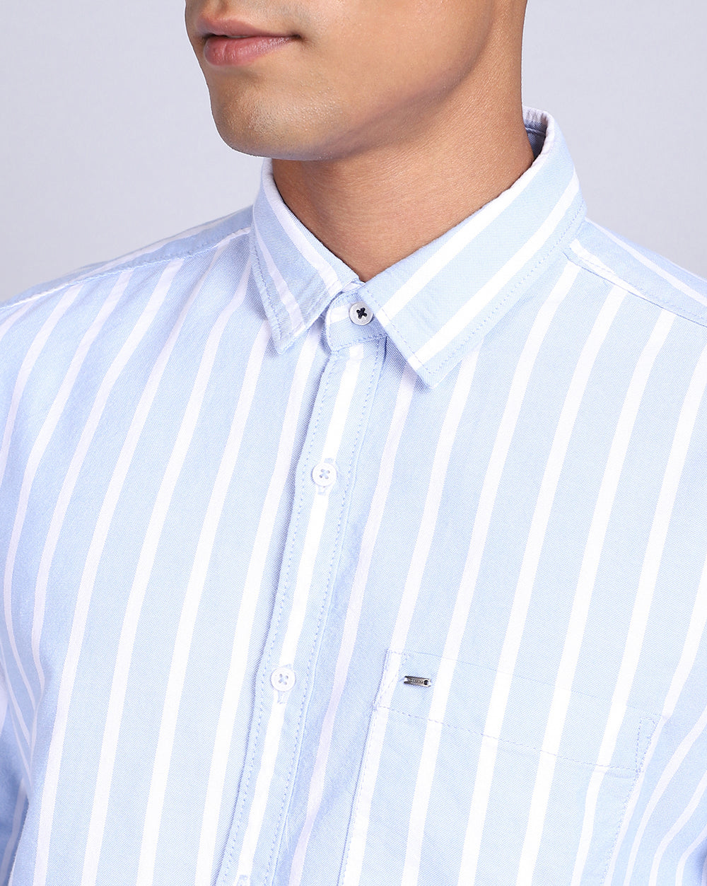 Smart Casual Striped Shirt-Sky Blue