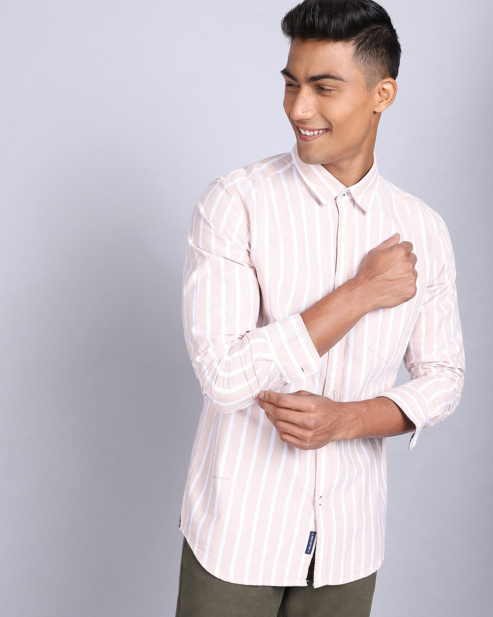 Smart Casual Striped Shirt-Beige