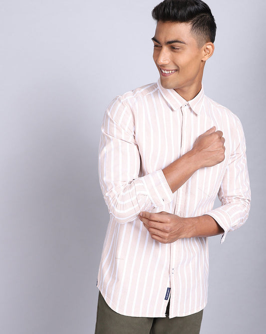 Smart Casual Striped Shirt-Beige
