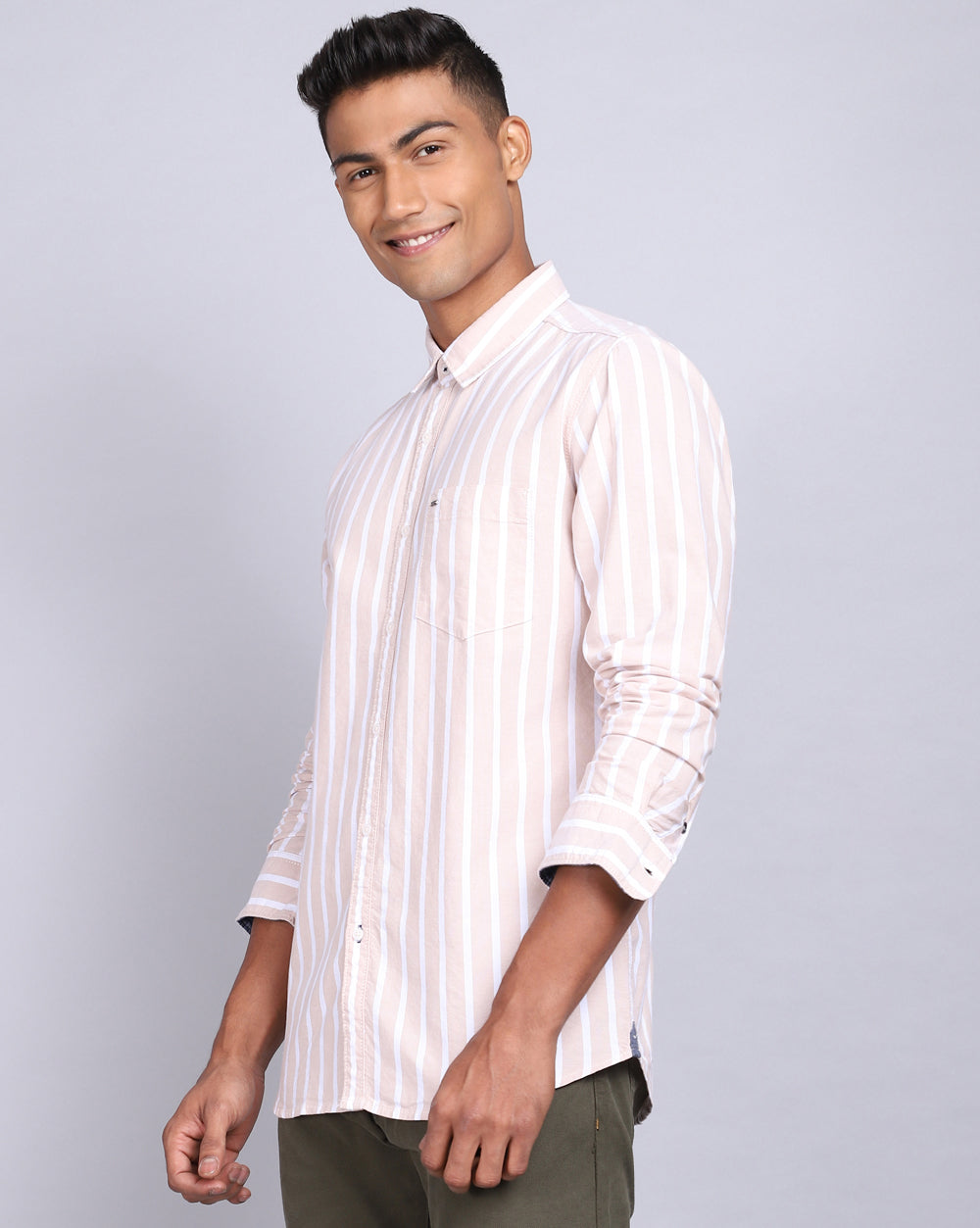 Smart Casual Striped Shirt-Beige