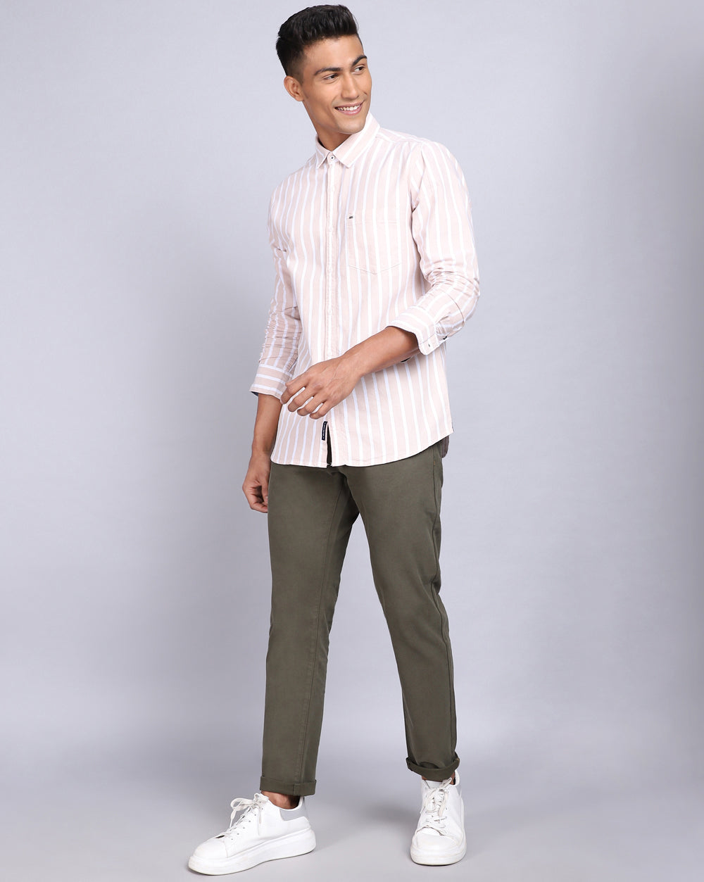 Smart Casual Striped Shirt-Beige