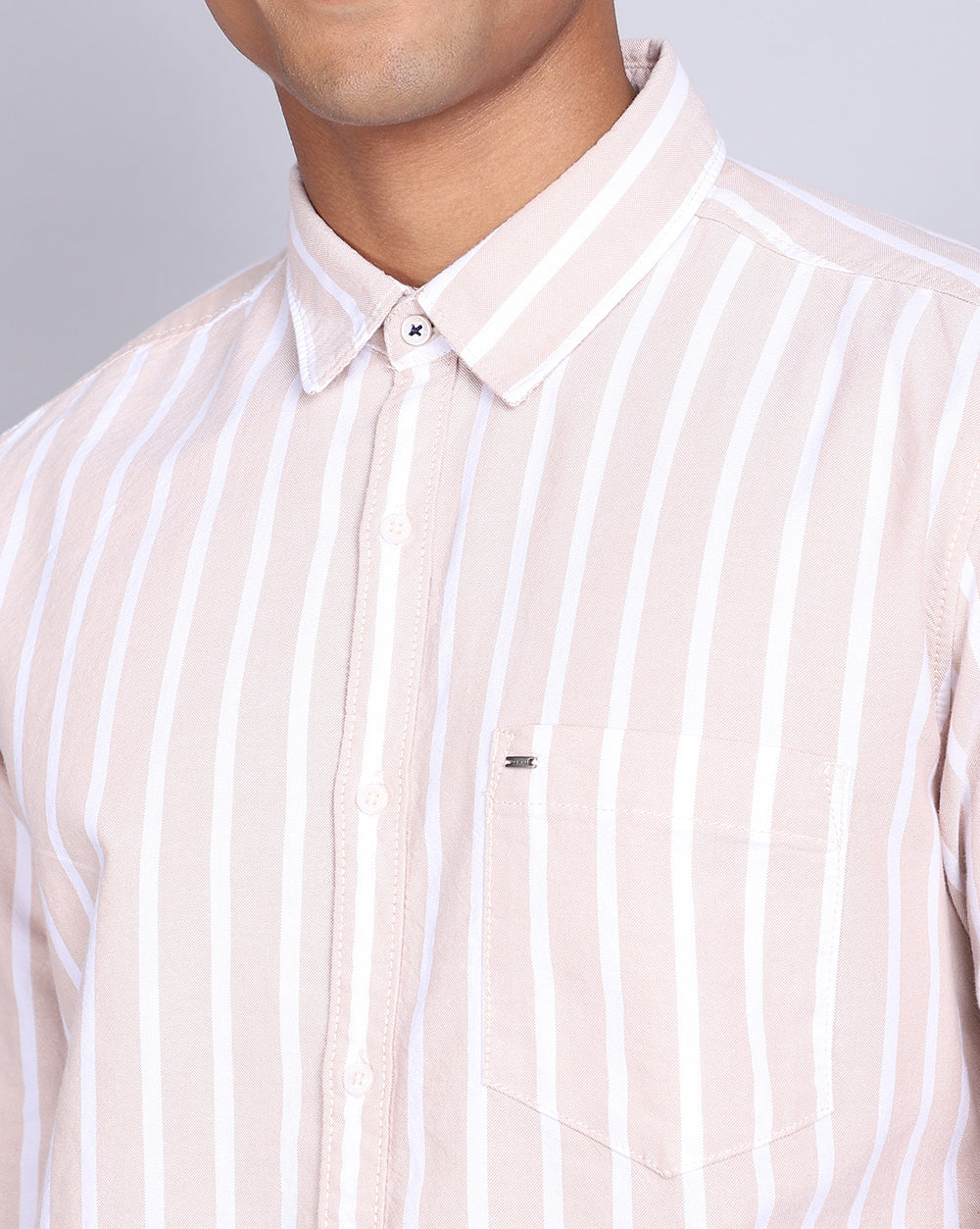 Smart Casual Striped Shirt-Beige