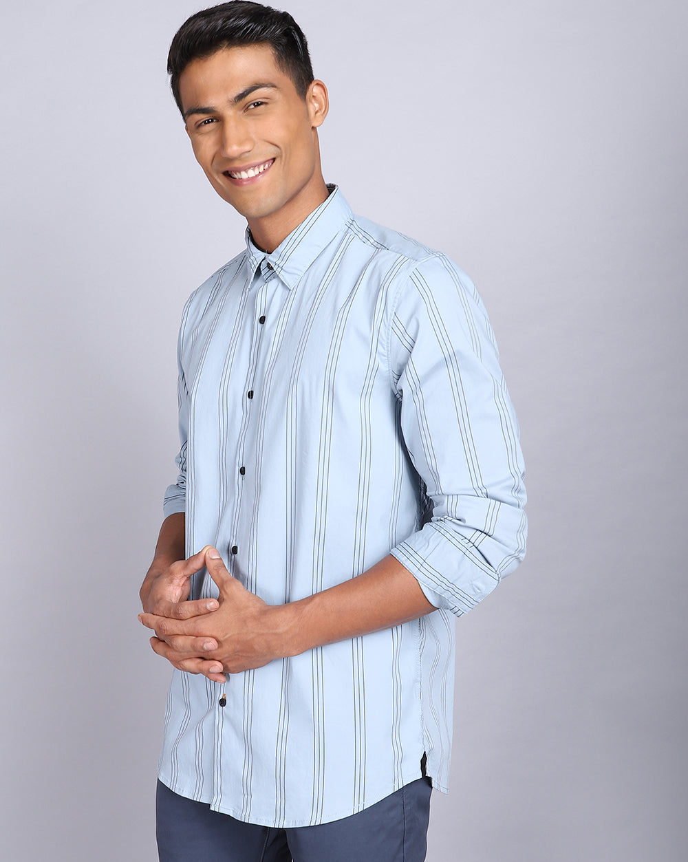 Smart Casual Striped Shirt-Mid Sky
