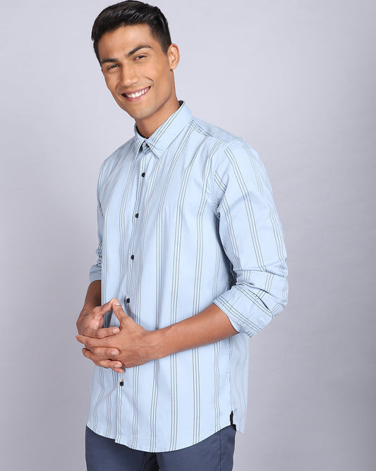 Smart Casual Striped Shirt-Mid Sky