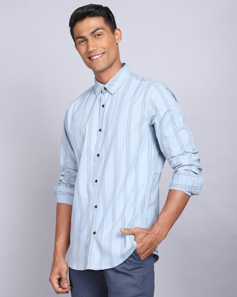 Smart Casual Striped Shirt-Mid Sky