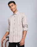 Smart Casual Striped Shirt-Lt. Khaki