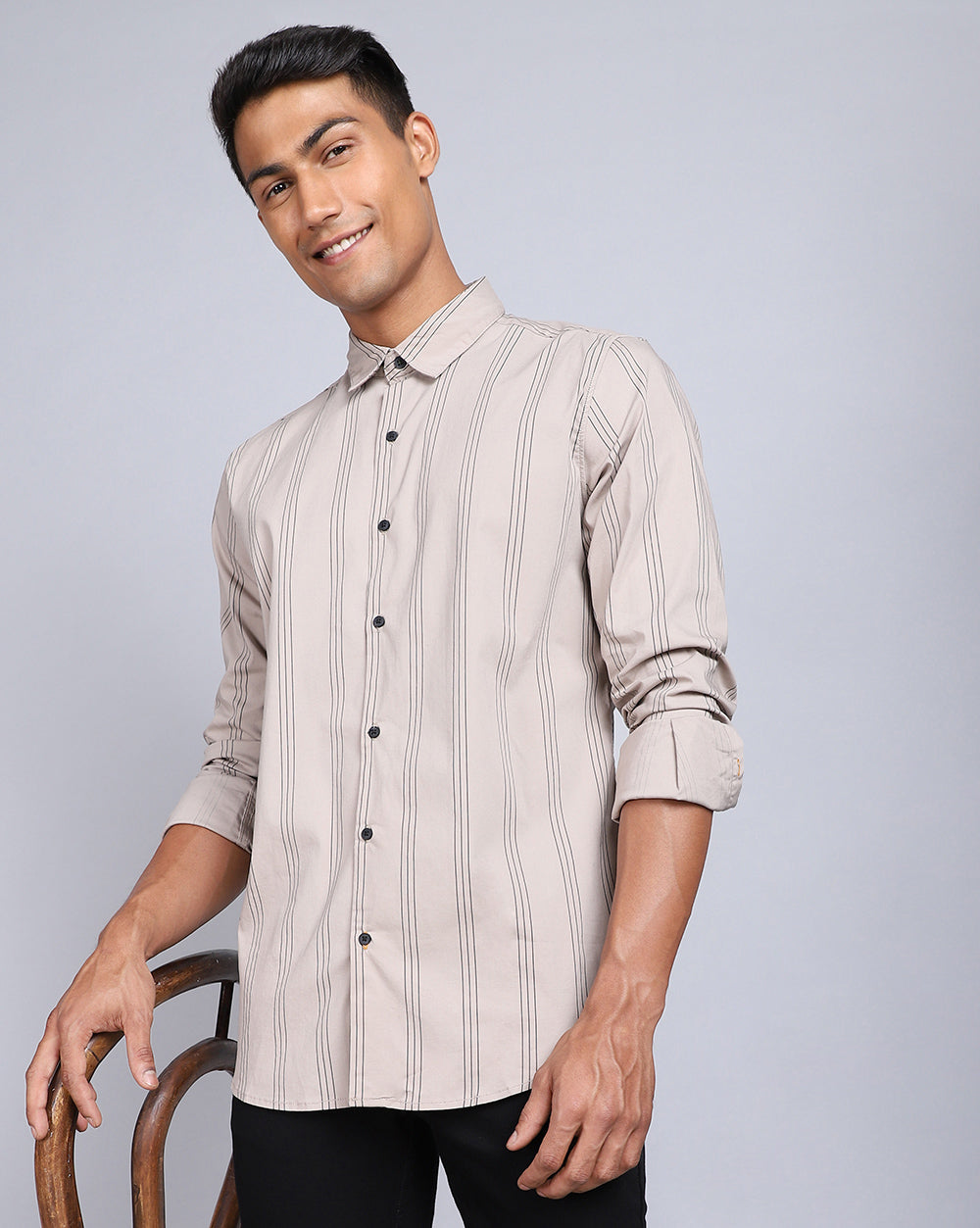 Smart Casual Striped Shirt-Lt. Khaki