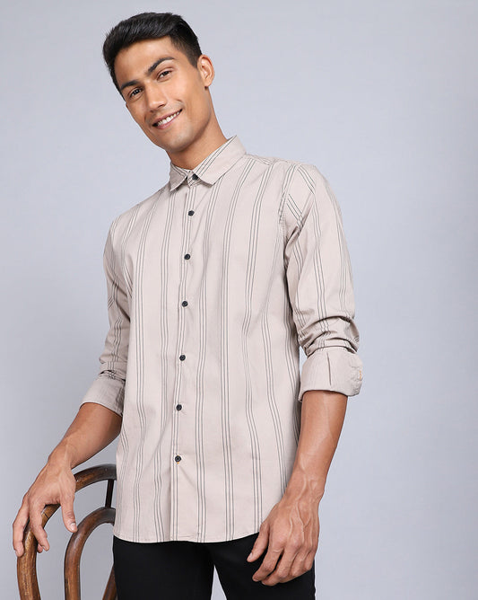 Smart Casual Striped Shirt-Lt. Khaki