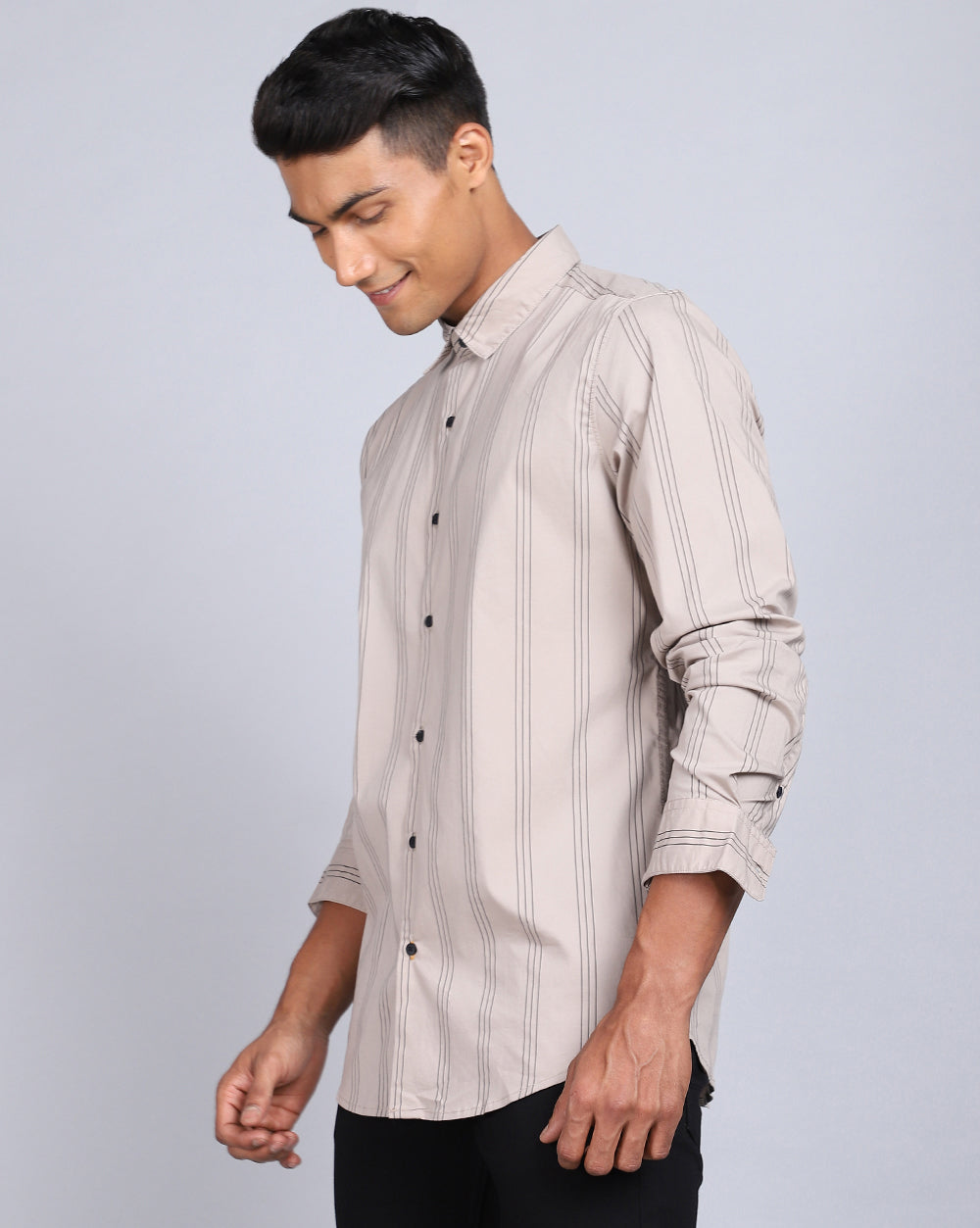Smart Casual Striped Shirt-Lt. Khaki