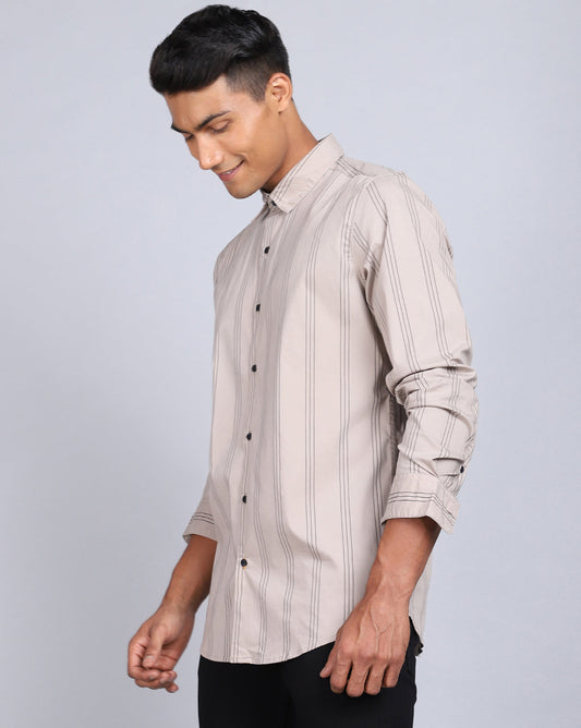 Smart Casual Striped Shirt-Lt. Khaki