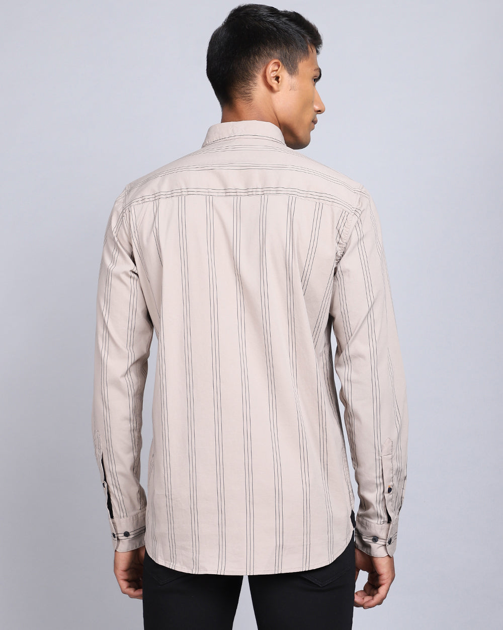 Smart Casual Striped Shirt-Lt. Khaki
