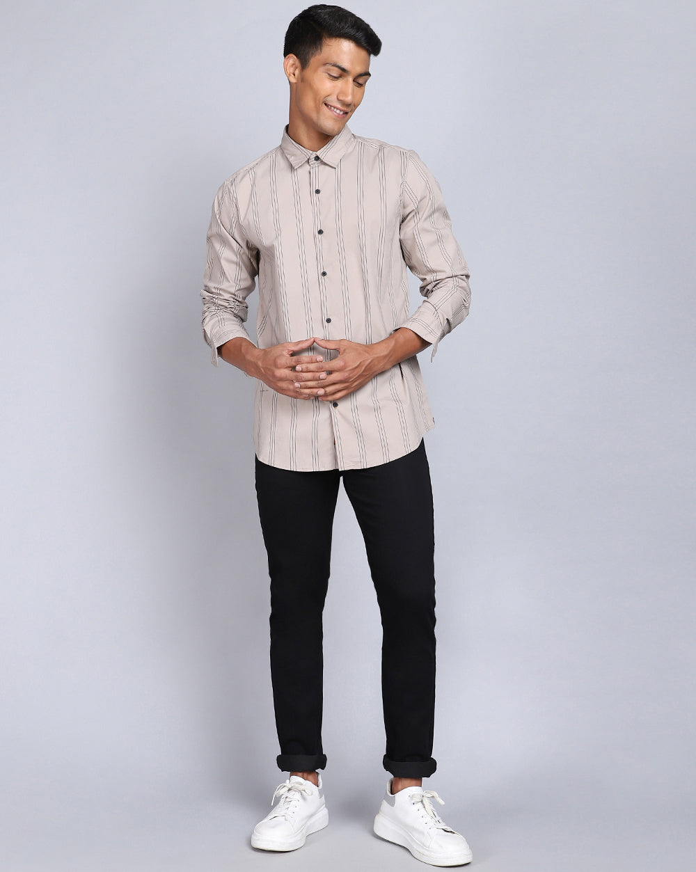 Smart Casual Striped Shirt-Lt. Khaki