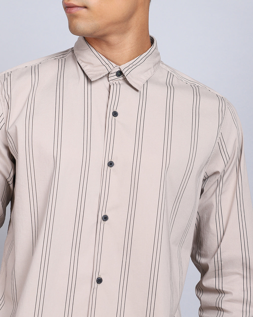 Smart Casual Striped Shirt-Lt. Khaki
