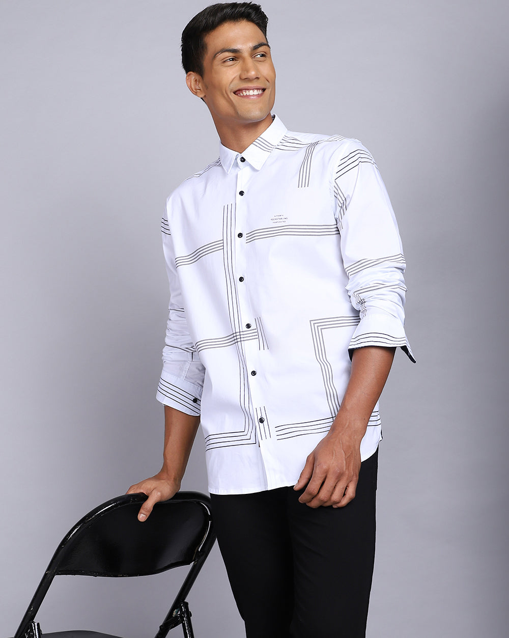Printed Smart Casual Shirt-Pop White