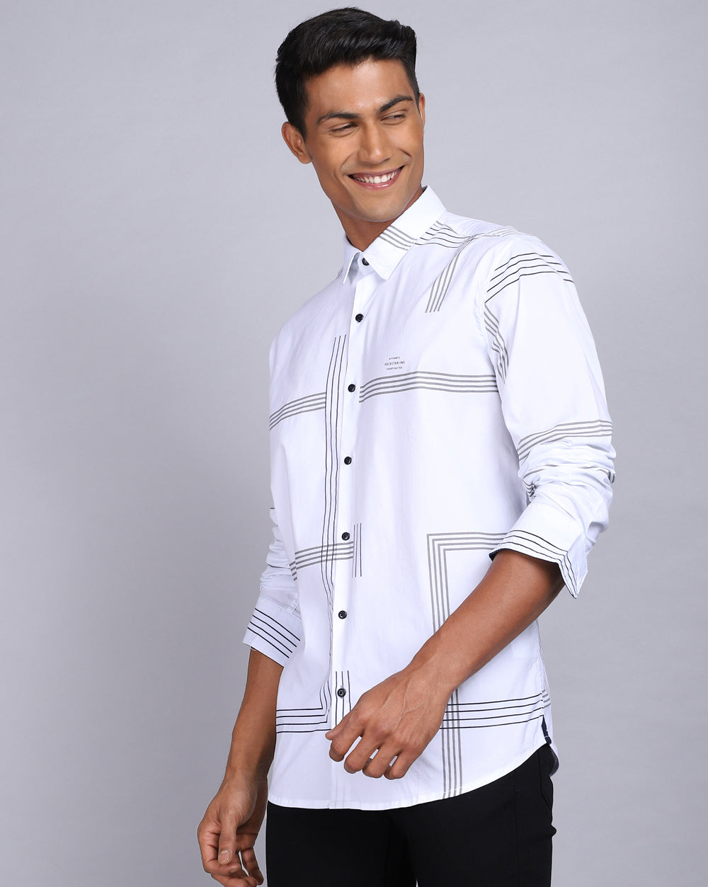 Printed Smart Casual Shirt-Pop White