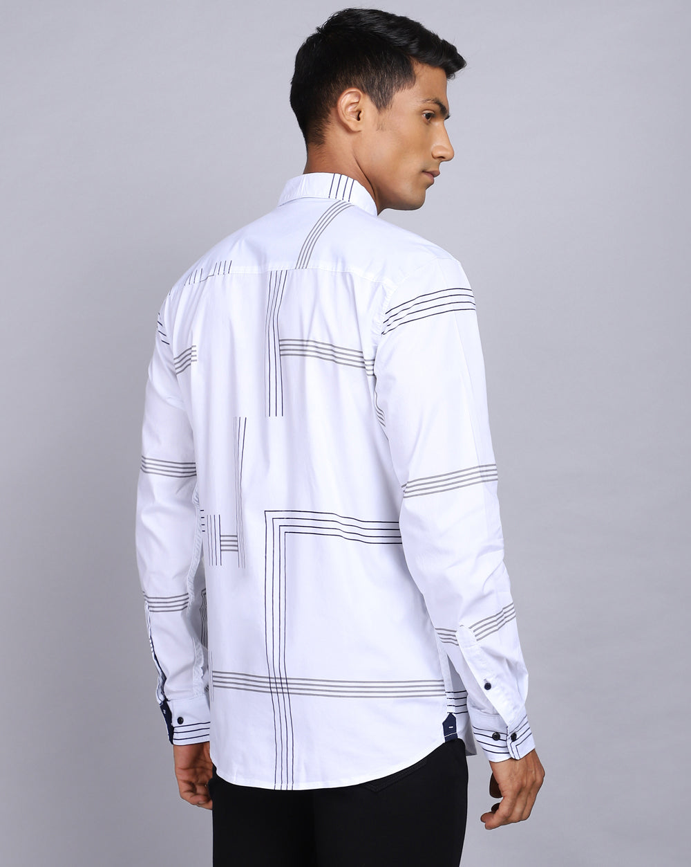 Printed Smart Casual Shirt-Pop White