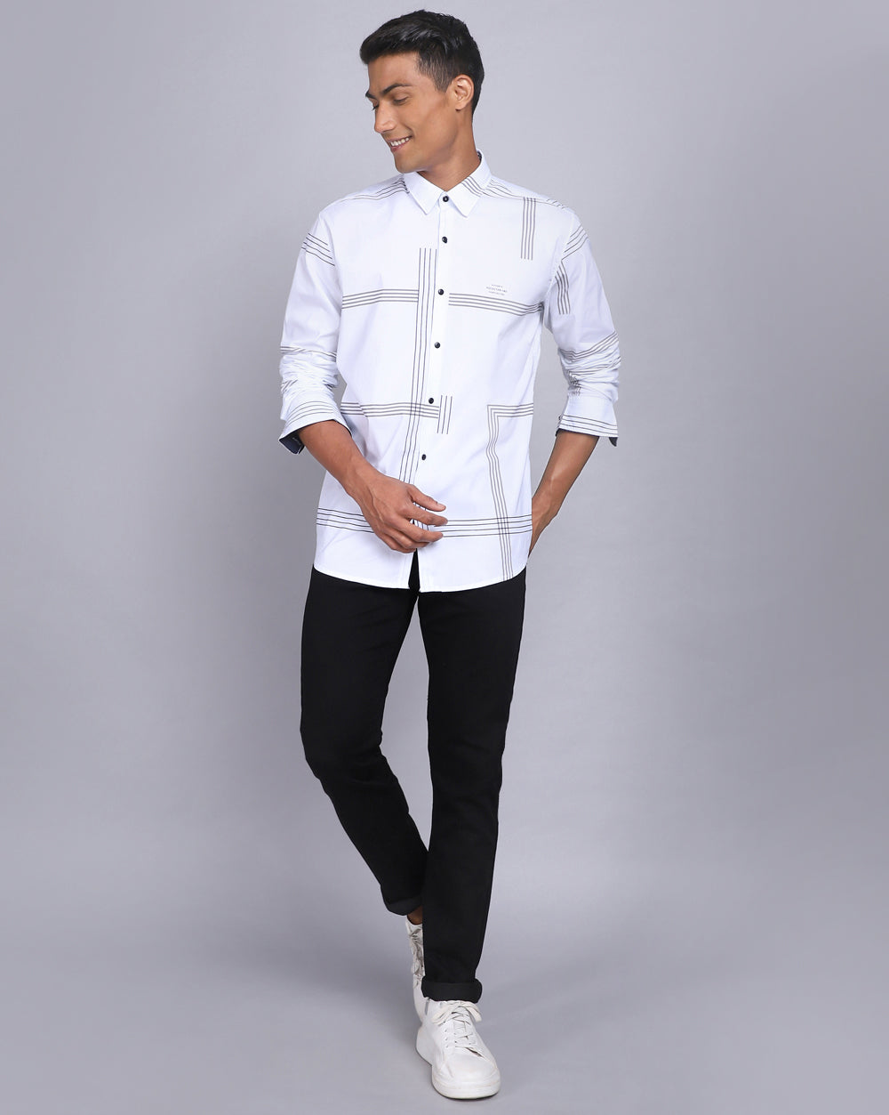 Printed Smart Casual Shirt-Pop White