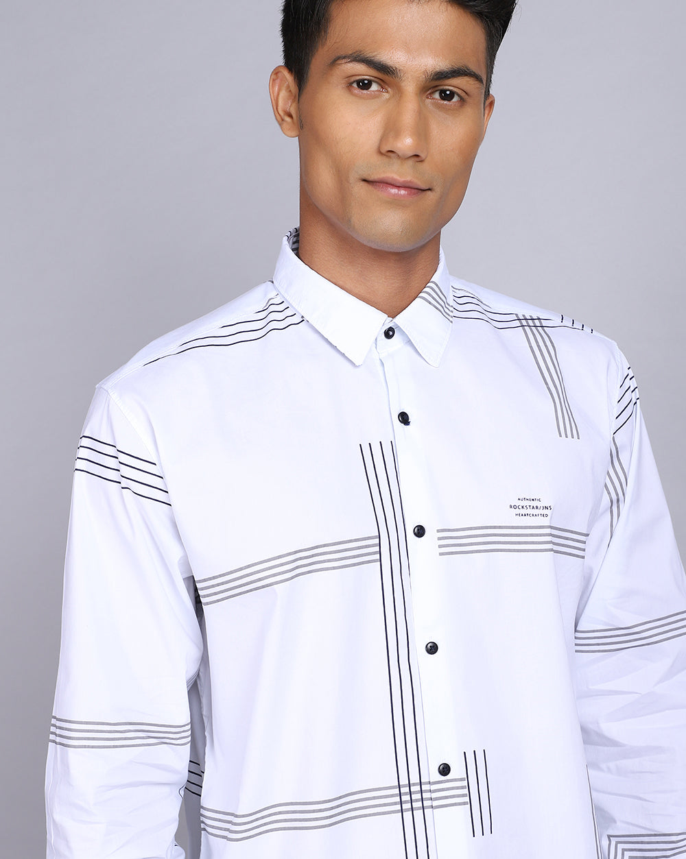 Printed Smart Casual Shirt-Pop White
