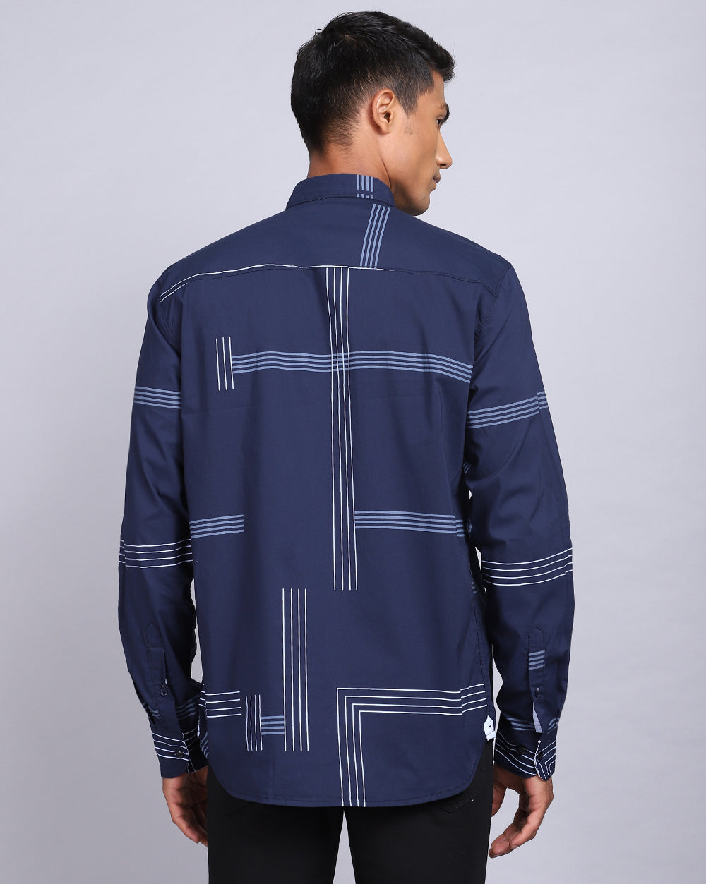 Printed Smart Casual Shirt-Indigo Blue