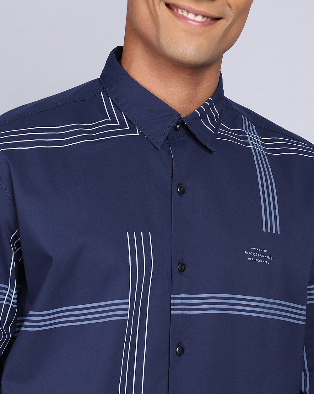 Printed Smart Casual Shirt-Indigo Blue